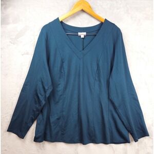 J Jill Paneled Drapey Loose Tunic Top Size 2X Dark Green V Neck